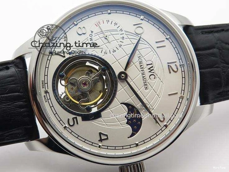 MIROTIME 0225 UrbanStyle Portuguese Tourbillon Power Reserve Moonphase SS White Dial On Black Leather Strap 7318
